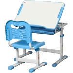 HOMCOM Banco Scuola per Bambini 6-12 Anni con Sedia Regolabile, Cassetto e Piano Inclinabile, 66x47x52-77 cm, Blu