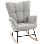 HOMCOM Rocking Chair, Teddy Fleece Rocker Chair with Tufted Wingback, Side Pockets, Rubber Wood Legs, Light Grey