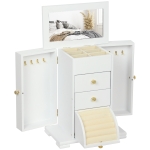 HOMCOM Caja Joyero de 4 Niveles con 2 Cajones Espejo Puertas Laterales con Ganchos para Pendientes Anillos Collares Blanco