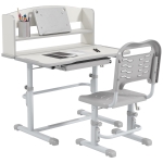 ZONEKIZ Set Scrivania per Bambini con Sedia Regolabile in Altezza e Piano Inclinabile, Età 6-12 Anni, Grigio