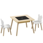 AIYAPLAY Conjunto de Mesa e 2 Cadeiras com Encosto em Forma de Ursinho e Compartimentos Ocultos Madeira e Branco