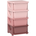 HOMCOM Organisateur de jouets pour enfants avec 4 tiroirs à 4 niveaux, boîtes de rangement en plastique, 37 x 37 x 76 cm, rose