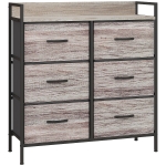 HOMCOM Commode, meuble de rangement pour chambre à 6 tiroirs tissu non tissé, cadre en acier, 79 x 29 x 85 cm, effet bois gris