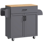HOMCOM Isla de Cocina con Ruedas con Cajón Armario con Puertas Toallero y Especiero 105x36x85 cm Gris
