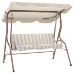 Outsunny Balancelle de Jardin 3 Places Toit imperméabilisé Inclinaison réglable Coussins Assise Dossier marron, crème rayé