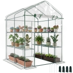 Outsunny Walk in Greenhouse with 3-Tier 8 Shelves, Green House with Hemmed Cover, Roll-up Zipped Door, Steel Frame, 143 x 143 x 195cm