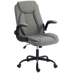 HOMCOM Linen-Look Computer Desk Chair, Executive Office Chair with Flip-Up Armrests and Thick Cushion, Grey