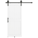 HOMCOM 183cm Sliding Barn Door Kit, Sliding Door with Track, Hardware, Upgraded Rollers and Floor Guide, Handle, White