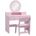 AIYAPLAY Kids Dressing Table Set Kids Make up Table with Stool and Mirror, Storage Drawers, Gift for Aged 3-8
