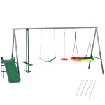 AIYAPLAY Balançoire Portique Enfants 5 en 1 avec Toboggan, 3 Balançoire, Face à Face, Hauteur Réglable, 3-8 ans, Multicolore