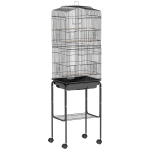 PawHut Cage à oiseaux sur pied volière oiseaux sur roulettes toit ouvrant 3 perchoirs étagère inférieure 46,5x36x157cm noir