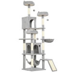 PawHut Krabpaal 192 cm, kattentoren met huisje, sisalpalen, groot platform, hangmatten en helling voor 2-3 katten tot 5 kg