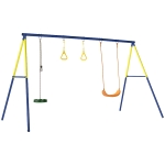 AIYAPLAY Columpio Infantil 3 en 1 Columpio Clásico y de Pie y Aros de Gimnasia Carga 150 kg para Niños de 3 a 8 Años Multicolor