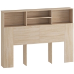 HOMCOM Tête de lit sur pied avec rangements, accessoire de lit 4 compartiments ouverts, 140 x 19 x 103,5 cm, effet bois naturel