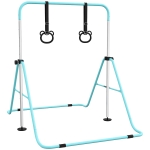 HOMCOM Barre de gymnastique pour enfants, barre horizontale pliable à hauteur réglable avec anneaux de gymnastique, cyan