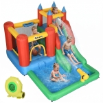 Outsunny Kids Inflatable Bouncy Castle Water Slide 5 in 1 Bounce House Jumping Castle Water Pool Gun Climbing Wall with Air Blower for Summer Playland