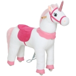 AIYAPLAY Rijpaard voor kinderen, eenhoorn-design, stoffen bekleding, stabiel frame, zachte wielen, hobbelpaard, 3-5 jaar, wit