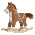 HOMCOM kinderschommel paardpluche bruin 65 x 32,5 x 61 cm met dierengeluiden speelgoed handgrepen