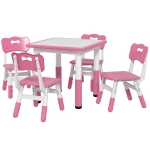 AIYAPLAY Set Tavolo e Sedie per Bambini 5pz con 4 Sedie Regolabili 32x36x52.5-56 cm e Tavolo 60x60x46-58 cm, Rosa