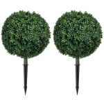 HOMCOM Kunstmatige Buxusboom Duo, Realistisch & Weerbestendig, Onderhoudsvrij, 70 cm Hoog