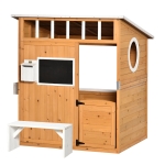Outsunny Kinder Speelhuisje van Natuurhout met Brievenbus en Plantenbak, Natuur