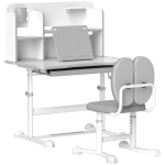 AIYAPLAY Set Scrivania e Sedia per Bambini Regolabili, Banco Scuola con Piano Inclinabile, Cassetto, Scaffale, Grigio