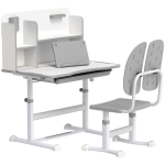 AIYAPLAY Height Adjustable Kids Desk and Chair Set, Children School Study Desk with Tiltable Desktop, Reading Rack, Grey