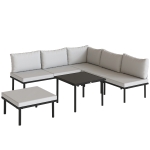 Outsunny Conjunto de Jardín Exterior de 6 Piezas con Sofá 2 Plazas Módulo de Esquina 2 Sillones Reposapiés Mesa de Vidrio Gris