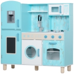 AIYAPLAY Cozinha de Madeira para Crianças com Sons Fogão Forno Micro-Ondas Máquina de Gelo e Acessórios 90x33,3x91,6 cm Azul