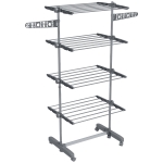 HOMCOM Tendedero Vertical de 4 Niveles con Ruedas 2 Laterales Abatibles Estantes Ajustables y Marco de Acero Gris y Plata