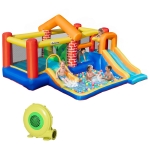 Outsunny 4 in 1 Kids Bouncy Castle Extra Large Double Slides & Trampoline Design Inflatable House Pool Climbing Wall with Blower Carrybag for Kids Age 3-8, 3.8 x 3.7 x 2.3m