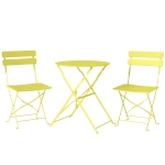 Outsunny 3-teiliges Garten Bistro Set Klappbar Bistrotisch mit 2 Stühlen Lamellen-Sitz Doppelt X-Beine Gelb