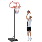 HOMCOM Panier de basket extérieur avec poteau panneau, base de lestage sur roulettes hauteur réglable 2,1-2,6 m (panier) - acier, noir blanc et rouge