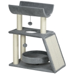 PawHut Krabpaal kattenboom, incl. speelgoed en kattenbed, 60 x 30 x 76 cm, lichtgrijs