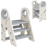 AIYAPLAY Foldable and Adjustable Kids Step Stool with Handle, Non-Slip, Grey