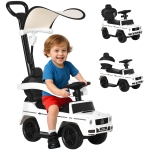 HOMCOM Porteur Enfants Voiture Enfant Multi-équipée 12-36 Mois klaxon Marche-Pieds, Garde-Corps et ombrelle Blanc