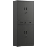 HOMCOM Metalen kast 180 cm, gereedschapskast met afsluitbare deuren, lade en verstelbare planken, zwart