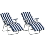 Outsunny Tuinstoel 2x Inklapbaar 60x75x104cm, Verstelbare Rugleuning, 5 Standen, Blauw Wit