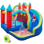 Outsunny Kids Bouncy Castle, with Slide, Pool, Trampoline, Climbing Wall, Blower