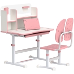 AIYAPLAY Height Adjustable Kids Desk and Chair Set, Children School Study Desk with Tiltable Desktop, Reading Rack,  Pink