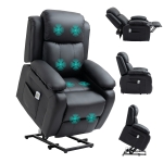 HOMCOM Riser and Recliner Chair with Vibration Massage, PU Leather Power Lift Chair for Elderly, Black