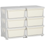 HOMCOM Torre de Almacenamiento Infantil con 6 Cajones Organizador de Juguetes con Bordes Redondeados y Asas 75x37x56,5 cm Crema