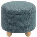 HOMCOM Storage Sitting Bench with Lid, Round Storage Ottoman with Rubberwood Legs, Dark Blue