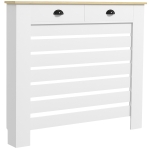 HOMCOM Couvercle de radiateur cache radiateur grille à lattes horizontales avec 2 tiroirs en bois 111l x 19P x 95,5H cm blanc