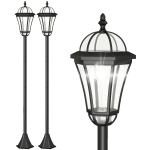 Outsunny 2 lampadaires sur pied solaires d'extérieur jardin avec 2 lampes LED blanc 6000K IP44 Ø18,5 x 129H cm noir