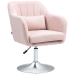 HOMCOM Fauteuil de salon coussins lombaires hauteur réglable pivotant 360° piètement en métal rose