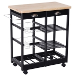 HOMCOM Carrello da Cucina Multiuso in Legno di Pino 74 x 37 x 75cm Nero