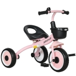 AIYAPLAY Triciclo para Crianças de 2 a 5 anos com Assento Ajustável Cesta Buzina e Pedais e 3 Rodas 70,5x53x58 cm Rosa
