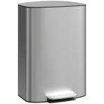 HOMCOM Pattumiera a Pedale da 50L con Coperchio Ammortizzato, Apertura a 90° e Secchio Rimovibile, Acciaio Inox, Grigio