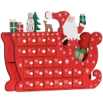 HOMCOM Calendrier de l'Avent à remplir en bois, décoration de Noël avec 24 tiroirs, Père Noël et traîneau, 22,5x8x36cm, rouge